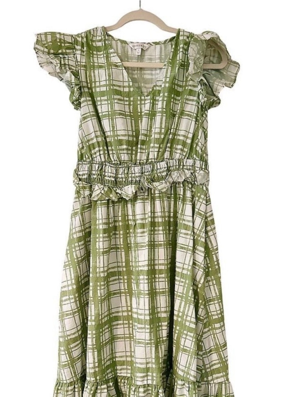 crown & ivy Olive Green and White Plaid Maxi Dress